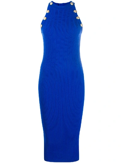 Shop Balmain Rib-knit Bodycon Dress - Blue