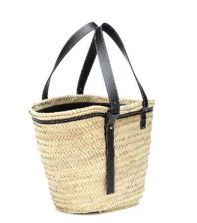 Shop Loewe Leather-trimmed Woven Basket Tote In Beige