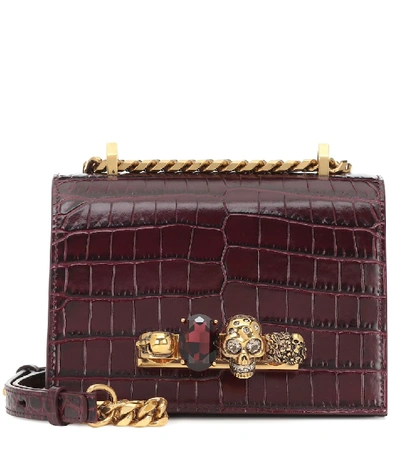 Shop Alexander Mcqueen Jewelled Small Leather Crossbody Bag In Red