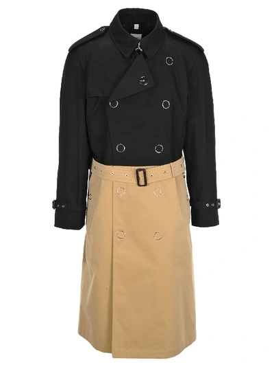 Shop Burberry Two-tone Trench Coat In Black + Beige