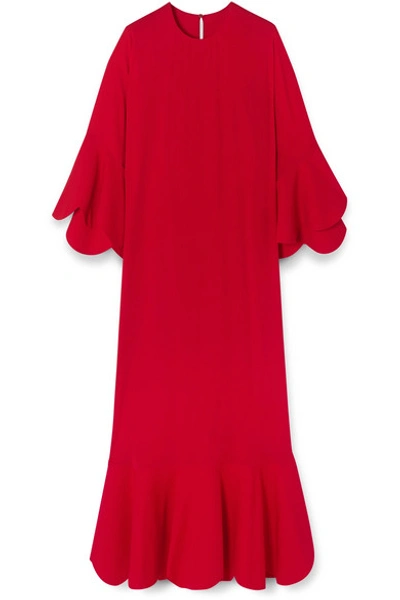 Shop Valentino Ruffled Crepe Gown In Red