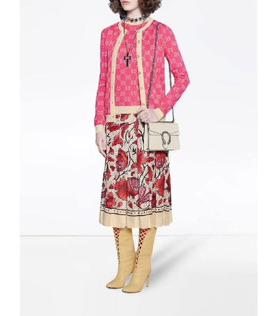 Shop Gucci Gg Jacquard Cotton Cardigan In Pink