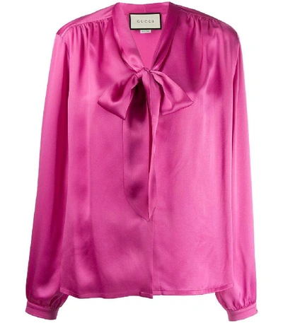 Shop Gucci Hot Pink Pussybow Blouse