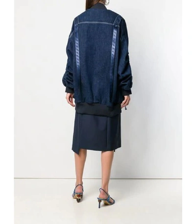 Shop Fendi Over-sized Denim Bomber Jacket In Blue