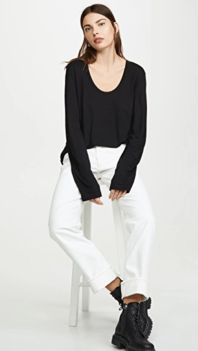 Shop Alexander Wang T Drapey Jersey Long Sleeve Tee With Darting Detail In Black