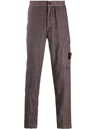 Shop Stone Island Crinkle Effect Trousers - Red