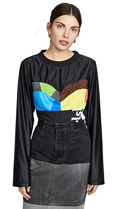 Shop Ksenia Schnaider Long Sleeve Tee With Corset In Black/mixed Color