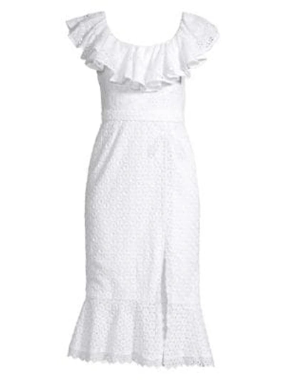 Shop Saloni Women's Ella Broderie Anglaise Ruffle Dress In White Scrib