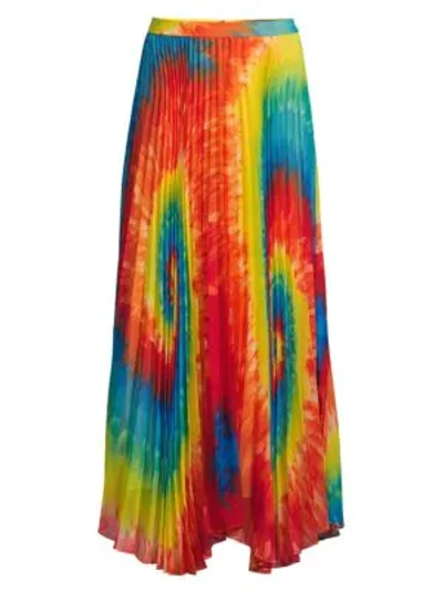 Shop Alice And Olivia Shannon Tie-dye Pleated Long Skirt In Multi