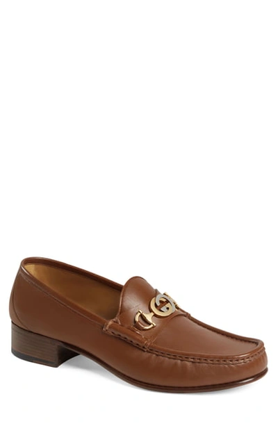 Shop Gucci Tack Bit Loafer In Brown