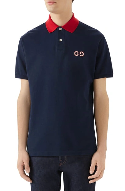 Shop Gucci Gg Embroidered Pique Polo In Yard/ Milk