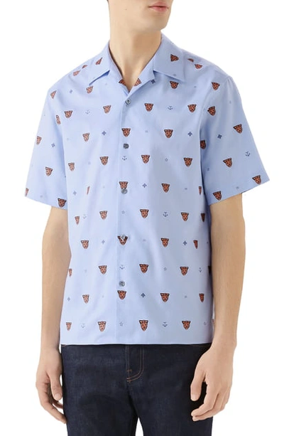 Shop Gucci Classic Bowling Slim Fit Shirt In Light Sky Blue