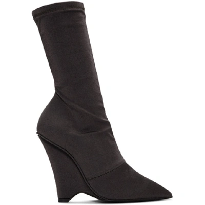 Shop Yeezy Black Satin Stretch Wedge Boots In Core