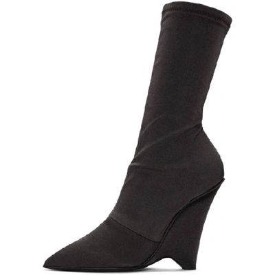 Shop Yeezy Black Satin Stretch Wedge Boots In Core