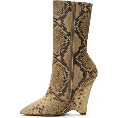 Shop Yeezy Beige Python Wedge Boots In Roccia Mesa