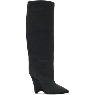 Shop Yeezy Black Canvas Wedge Boots In Core