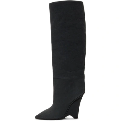 Shop Yeezy Black Canvas Wedge Boots In Core