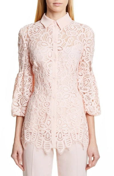 Shop Lela Rose Puff Sleeve Lace Shirt In Blush