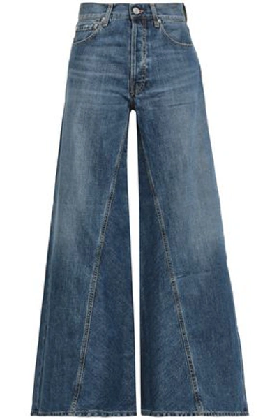 Shop Ganni Woman High-rise Wide-leg Jeans Mid Denim