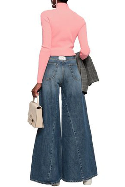 Shop Ganni Woman High-rise Wide-leg Jeans Mid Denim