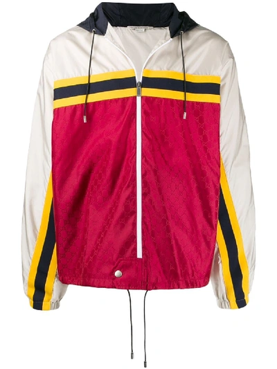 Shop Gucci Gg Supreme Panelled Jacket - Red