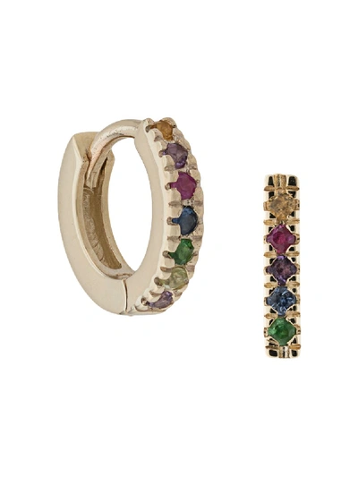 Shop Otiumberg 9kt Yellow Gold Rainbow Bar Huggie Set In Multicolour