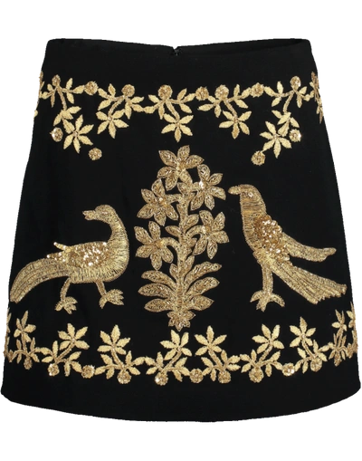 Shop Oscar De La Renta Embroidered Mini Skirt In Blk-gld