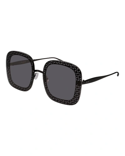 Shop Alaïa Perforated Metal Square Sunglasses In Black