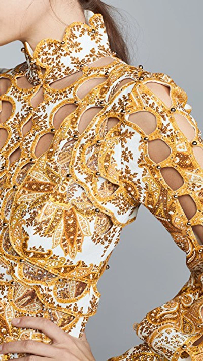 Shop Zimmermann Zippy Scallop Mini Dress In Golden Paisley