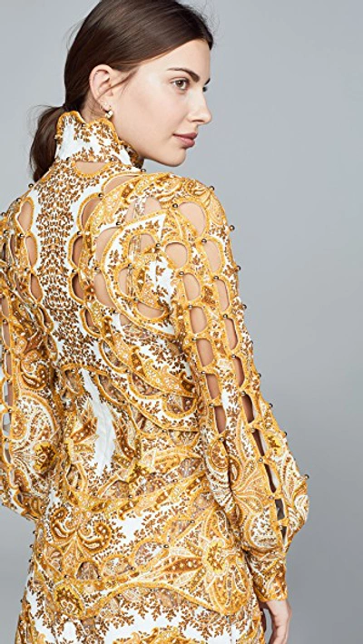 Shop Zimmermann Zippy Scallop Mini Dress In Golden Paisley