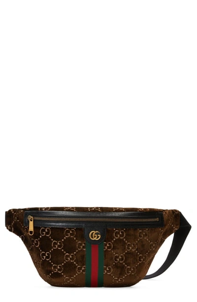 Shop Gucci Gg Supreme Velvet Belt Bag In Brown Br/ner/ner/vrv