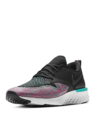 Shop Nike Women's Odyssey React 2 Flyknit Low-top Sneakers In Black/hyper Jade/ember Glow