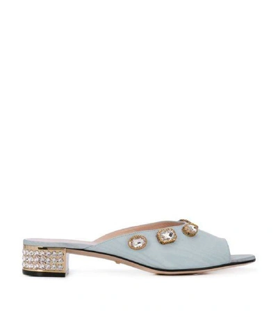 Shop Gucci Crystal Embellished Mules In Blue