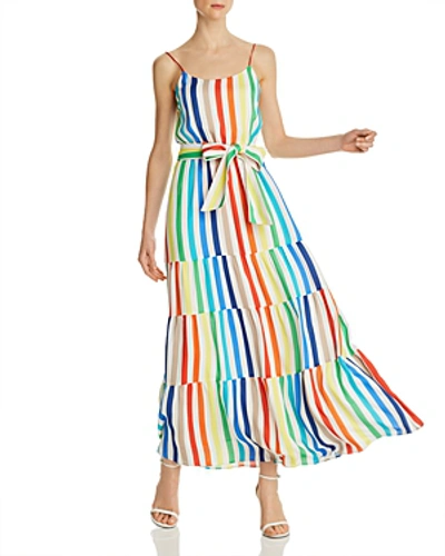Shop Alice And Olivia Janan Tiered Rainbow-stripe Maxi Dress In Rainbow Stripe