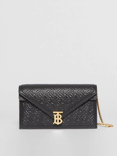 Shop Burberry Small Quilted Monogram Tb Envelope Clutch In Black