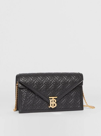 Shop Burberry Small Quilted Monogram Tb Envelope Clutch In Black