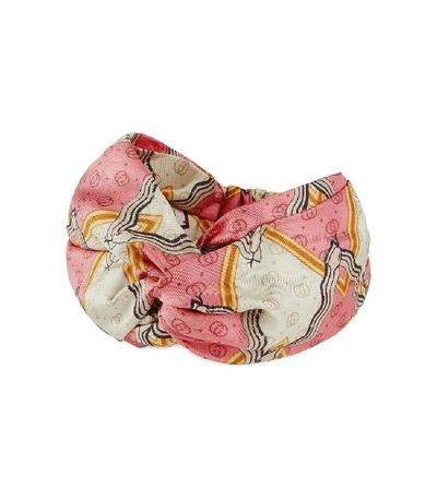 Shop Gucci Silk Headband With Snake Rhombus Print In Multi