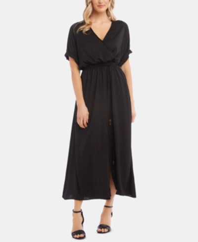 Shop Karen Kane Cuffed-sleeve Maxi Dress In Black