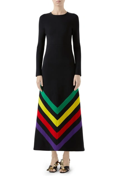 Shop Gucci Intarsia Stripe Long Sleeve Sweater Dress In Black/ Red