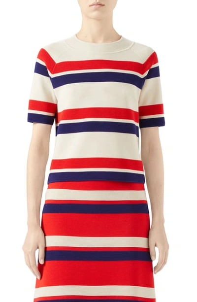 Shop Gucci Stripe Wool Sweater In Ivory/ Red