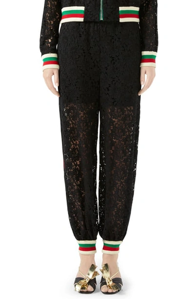 Shop Gucci Lace Jogger Pants In Black/ Mix