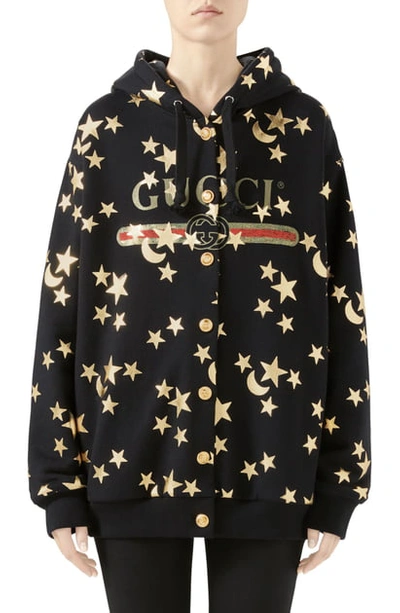 Shop Gucci Star & Moon Print Reversible Cotton Jersey Sweatshirt In Black/ Multicolor