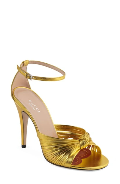 Shop Gucci Crawford Knot Sandal In Gold
