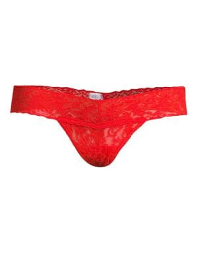 Shop Hanky Panky Low-rise Lace Thong In Fiery Red
