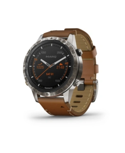 Shop Garmin Mens Marq Expedition Brown Leather Strap Touchscreen Smart Watch, 46mm