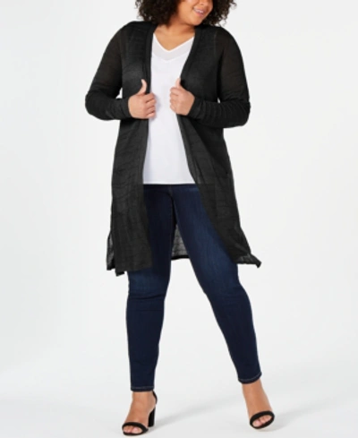 Shop Belldini Plus Size Textured Open-front Cardigan In Black