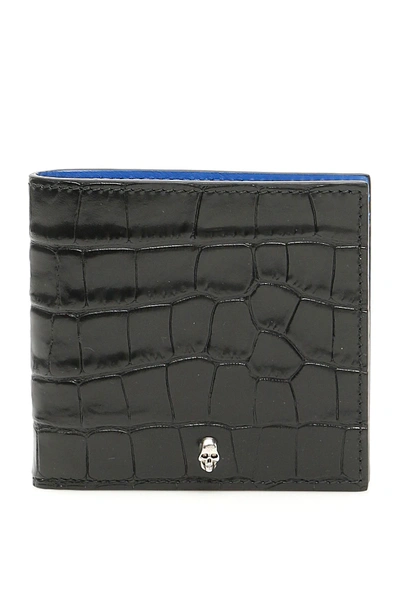 Shop Alexander Mcqueen Croc-print Wallet With Skull In Black (black)