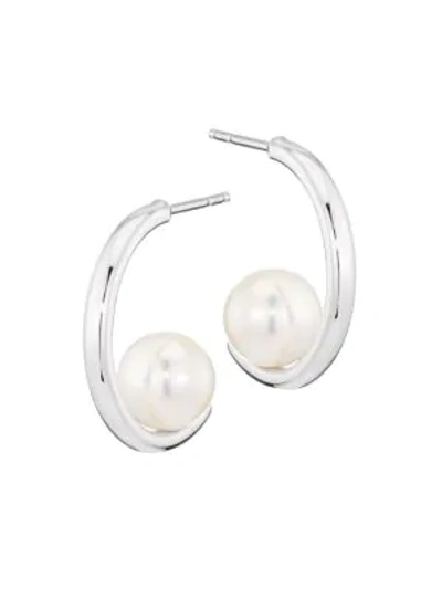 Shop Mikimoto 7.5mm White Round Akoya Pearl 18k White Gold Huggie Hoop Earrings