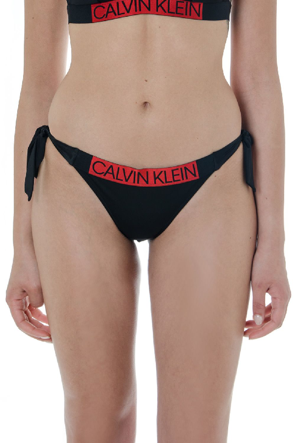Calvin Klein Black And Red Logo Slip Bikini In Black/red | ModeSens