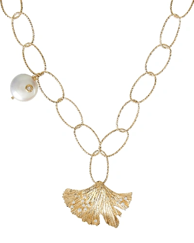 Shop Apples & Figs Love Potion Leaf And Pearl Necklace In Gold